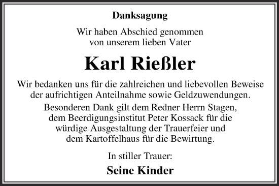 Traueranzeige von Karl Rießler von Trauerkombi Wittenberg