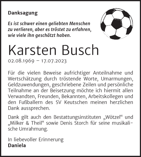 Traueranzeige von Karsten Busch von Trauerkombi Weißenfels