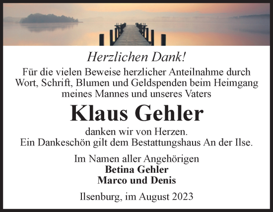 Traueranzeige von Klaus Gehler von Volksstimme Wernigerode
