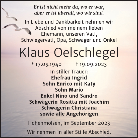 Traueranzeige von Klaus Oelschlegel von Trauerkombi Weißenfels