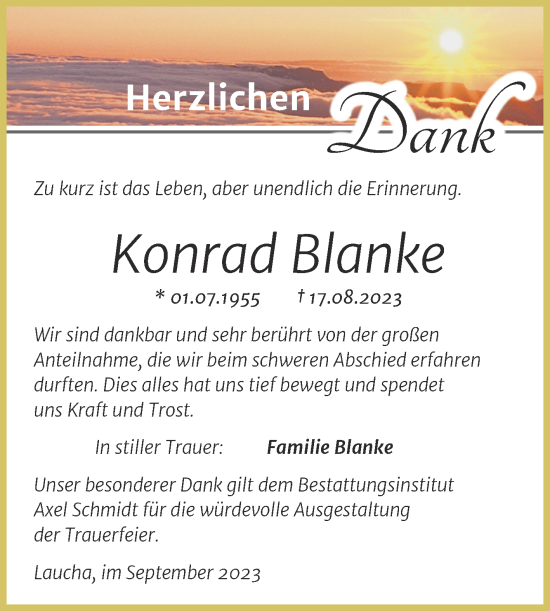 Traueranzeige von Konrad Blanke von Naumburger Tageblatt