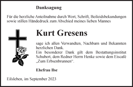 Traueranzeige von Kurt Gresens von Volksstimme Oschersleben/Wanzleben