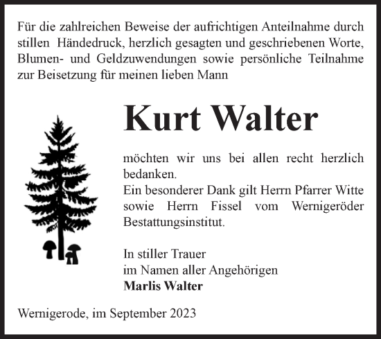 Traueranzeige von Kurt Walter von Volksstimme Wernigerode