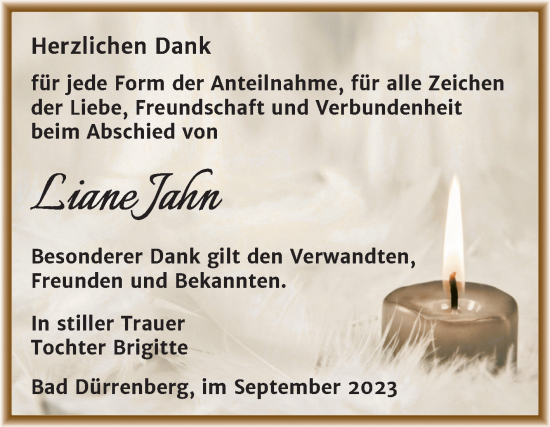 Traueranzeige von Liane Jahn von Trauerkombi Merseburg