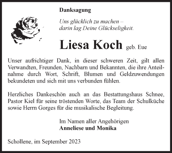 Traueranzeige von Liesa Koch von Volksstimme Altmark Ost
