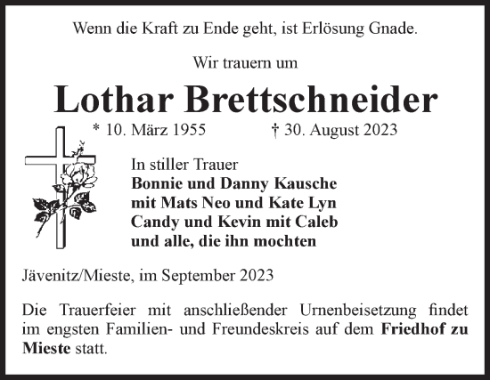 Traueranzeige von Lothar Brettschneider von Volksstimme Altmark West