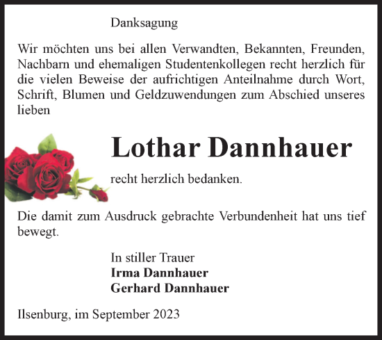 Traueranzeige von Lothar Dannhauer von Volksstimme Wernigerode