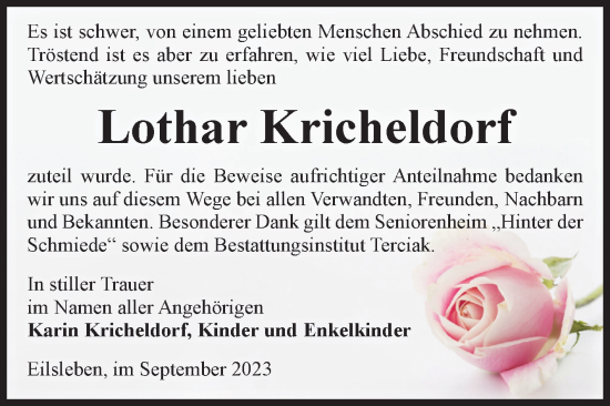 Traueranzeige von Lothar Kricheldorf von Volksstimme Oschersleben/Wanzleben