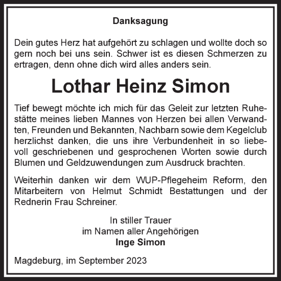 Traueranzeige von Lothar Heinz Simon von Volksstimme Magdeburg