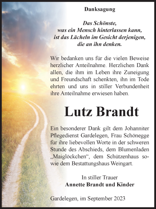 Traueranzeige von Lutz Brandt von Volksstimme Altmark West
