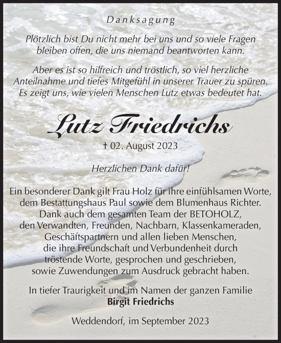 Traueranzeige von Lutz Friedrichs von Volksstimme Altmark West