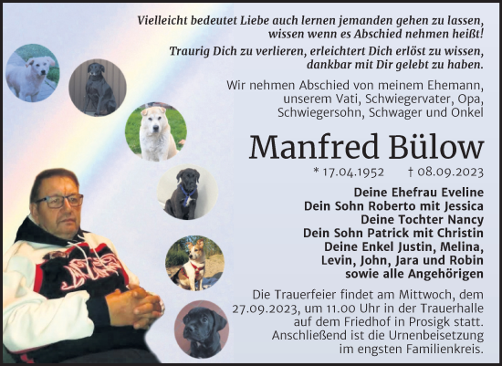 Traueranzeige von Manfred Bülow von Trauerkombi Köthen