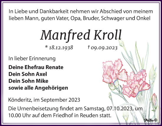 Traueranzeige von Manfred Kroll von Super Sonntag Zeitz