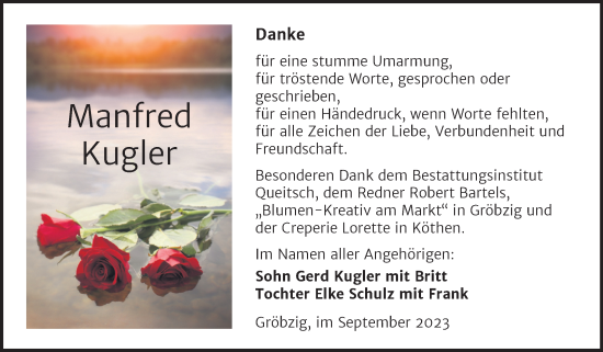 Traueranzeige von Manfred Kugler von Trauerkombi Köthen