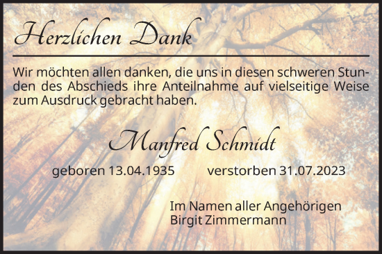 Traueranzeige von Manfred Schmidt von Volksstimme Magdeburg