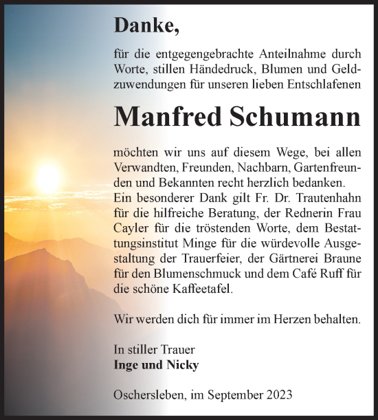 Traueranzeige von Manfred Schumann von Volksstimme Oschersleben/Wanzleben