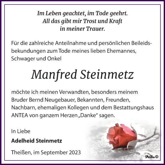 Traueranzeige von Manfred Steinmetz von Trauerkombi Zeitz