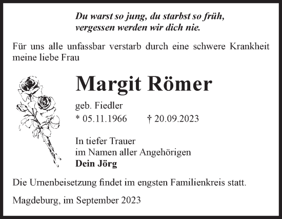 Traueranzeige von Margit Römer von Volksstimme Magdeburg