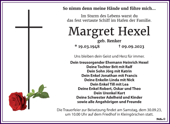Traueranzeige von Margret Hexel von Trauerkombi Weißenfels