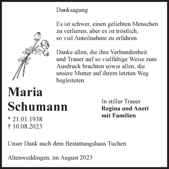 Traueranzeige von Maria Schumann von Volksstimme Oschersleben/Wanzleben