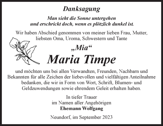 Traueranzeige von Maria Timpe von Volksstimme Staßfurt