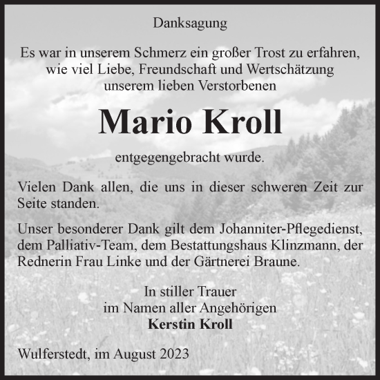 Traueranzeige von Mario Kroll von Volksstimme Oschersleben/Wanzleben