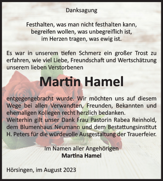 Traueranzeige von Martin Hamel von Volksstimme Haldensleben/Wolmirstedt