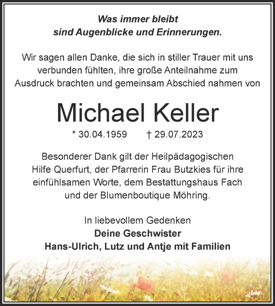 Traueranzeige von Michael Keller von Trauerkombi Merseburg