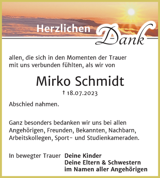 Traueranzeige von Mirko Schmidt von Trauerkombi Wittenberg