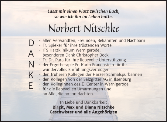 Traueranzeige von Norbert Nitschke von Volksstimme Wernigerode