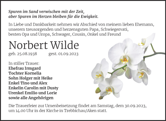 Traueranzeige von Norbert Wilde von Trauerkombi Köthen