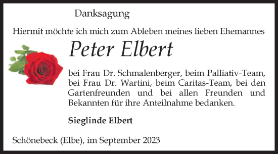 Traueranzeige von Peter Elbert von Volksstimme Schönebeck