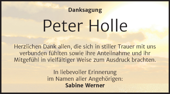 Traueranzeige von Peter Holle von Trauerkombi Wittenberg
