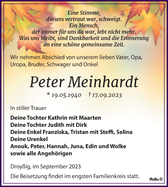 Traueranzeige von Peter Meinhardt von Trauerkombi Zeitz