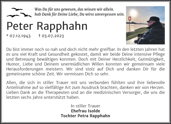 Traueranzeige von Peter Rapphahn von Trauerkombi Wittenberg