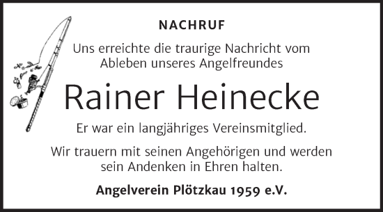 Traueranzeige von Rainer Heinecke von Super Sonntag Bernburg