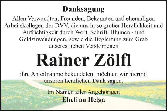 Traueranzeige von Rainer Zölfl von Trauerkombi Dessau