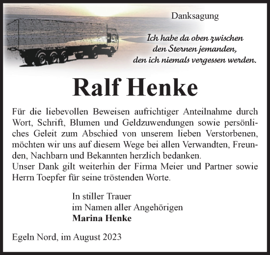 Traueranzeige von Ralf Henke von Volksstimme Staßfurt