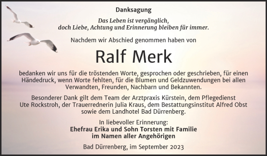 Traueranzeige von Ralf Merk von Trauerkombi Merseburg
