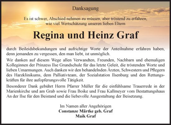 Traueranzeige von Regina und Heinz Graf von Volksstimme Wernigerode