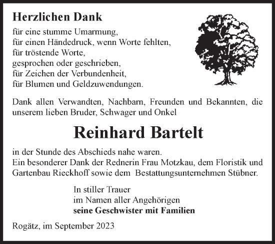 Traueranzeige von Reinhard Bartelt von Volksstimme Haldensleben/Wolmirstedt