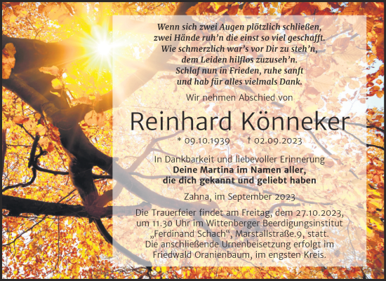 Traueranzeige von Reinhard Könneker von Trauerkombi Wittenberg