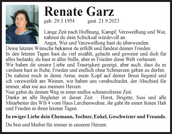 Traueranzeige von Renate Garz von Volksstimme Magdeburg