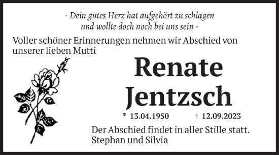 Traueranzeige von Renate Jentzsch von Volksstimme Magdeburg