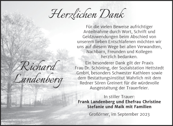 Traueranzeige von Richard Landenberg von Trauerkombi Mansfelder Land