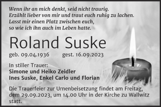 Traueranzeige von Roland Suske von Mitteldeutsche Zeitung Halle/Saalkreis