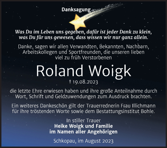 Traueranzeige von Roland Woigk von Trauerkombi Merseburg