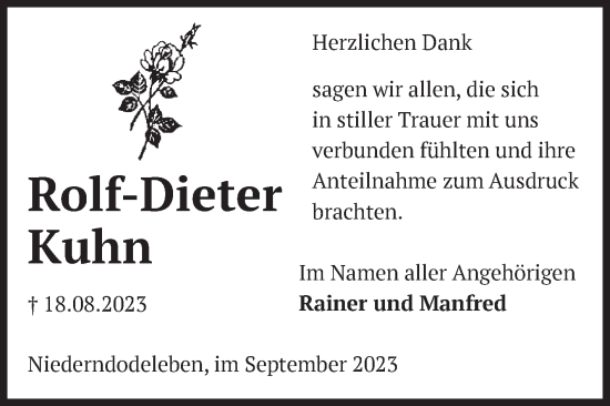 Traueranzeige von Rolf-Dieter Kuhn von Volksstimme Haldensleben/Wolmirstedt