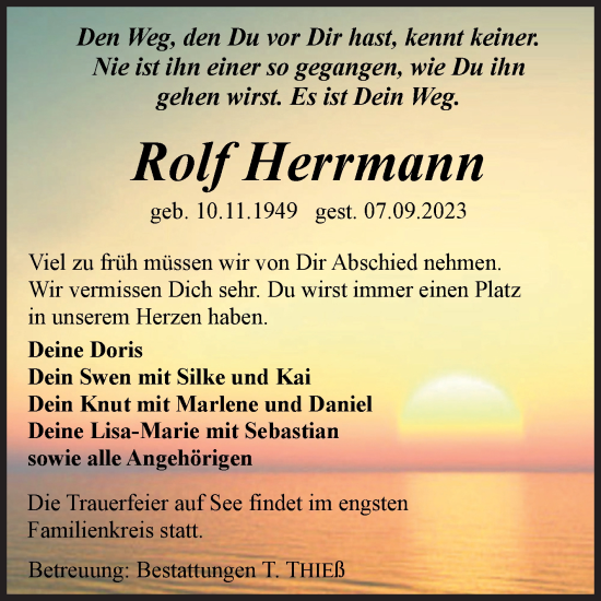 Traueranzeige von Rolf Herrmann von Volksstimme Wernigerode
