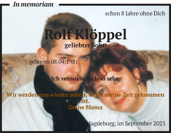 Traueranzeige von Rolf Klöppel von Volksstimme Magdeburg